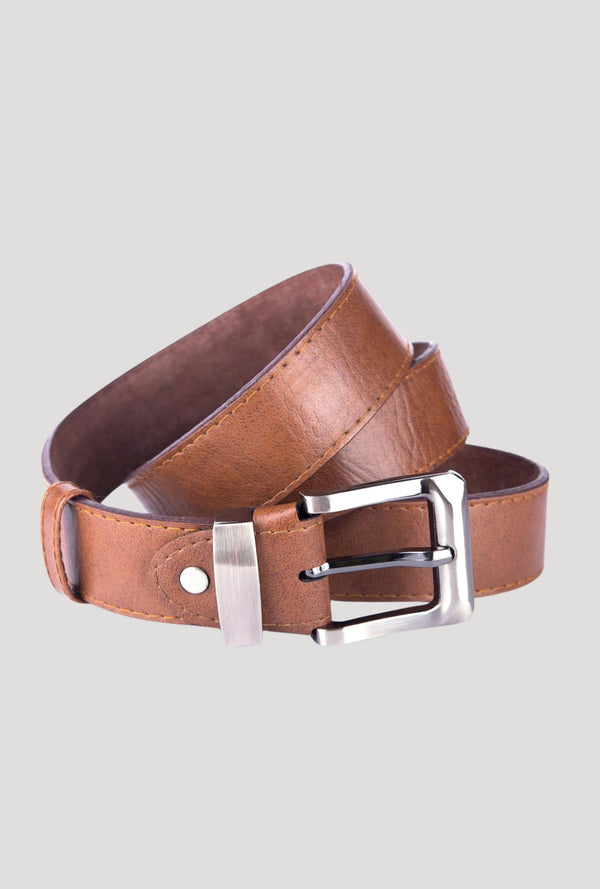Classic Brown Leather Belt with Silver Buckle