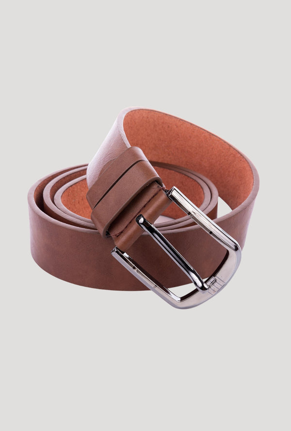 Classic Brown Leather Belt with Silver Buckle