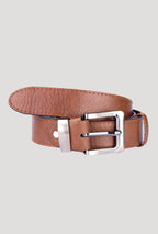 Classic Brown Leather Belt with Silver Buckle