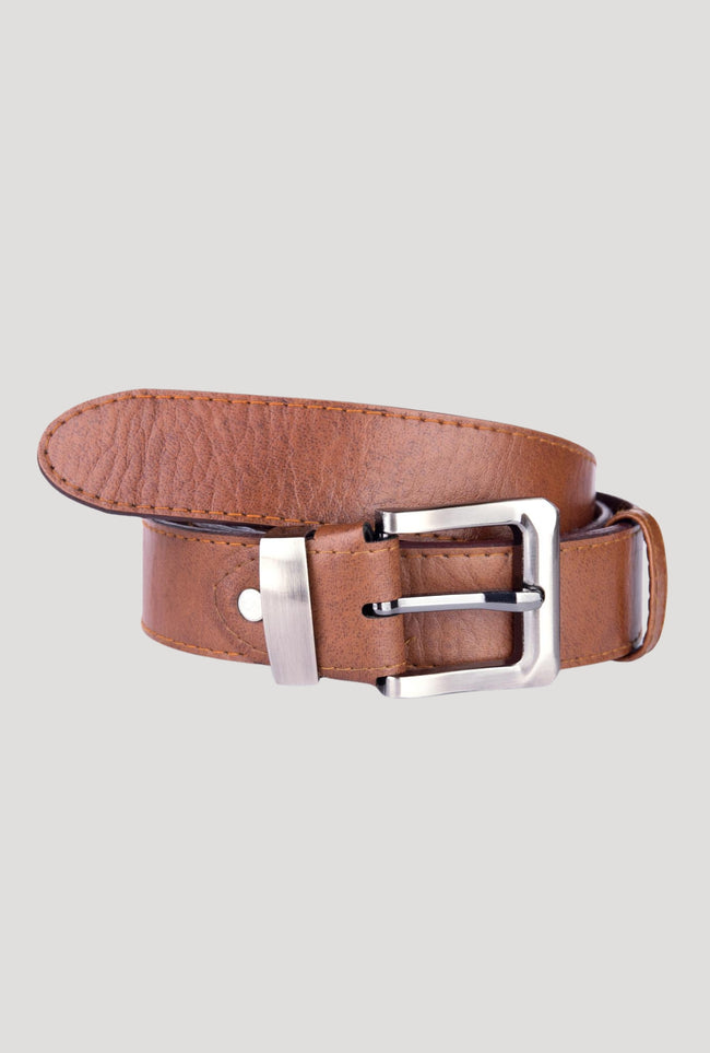 Classic Brown Leather Belt with Silver Buckle Hover Image