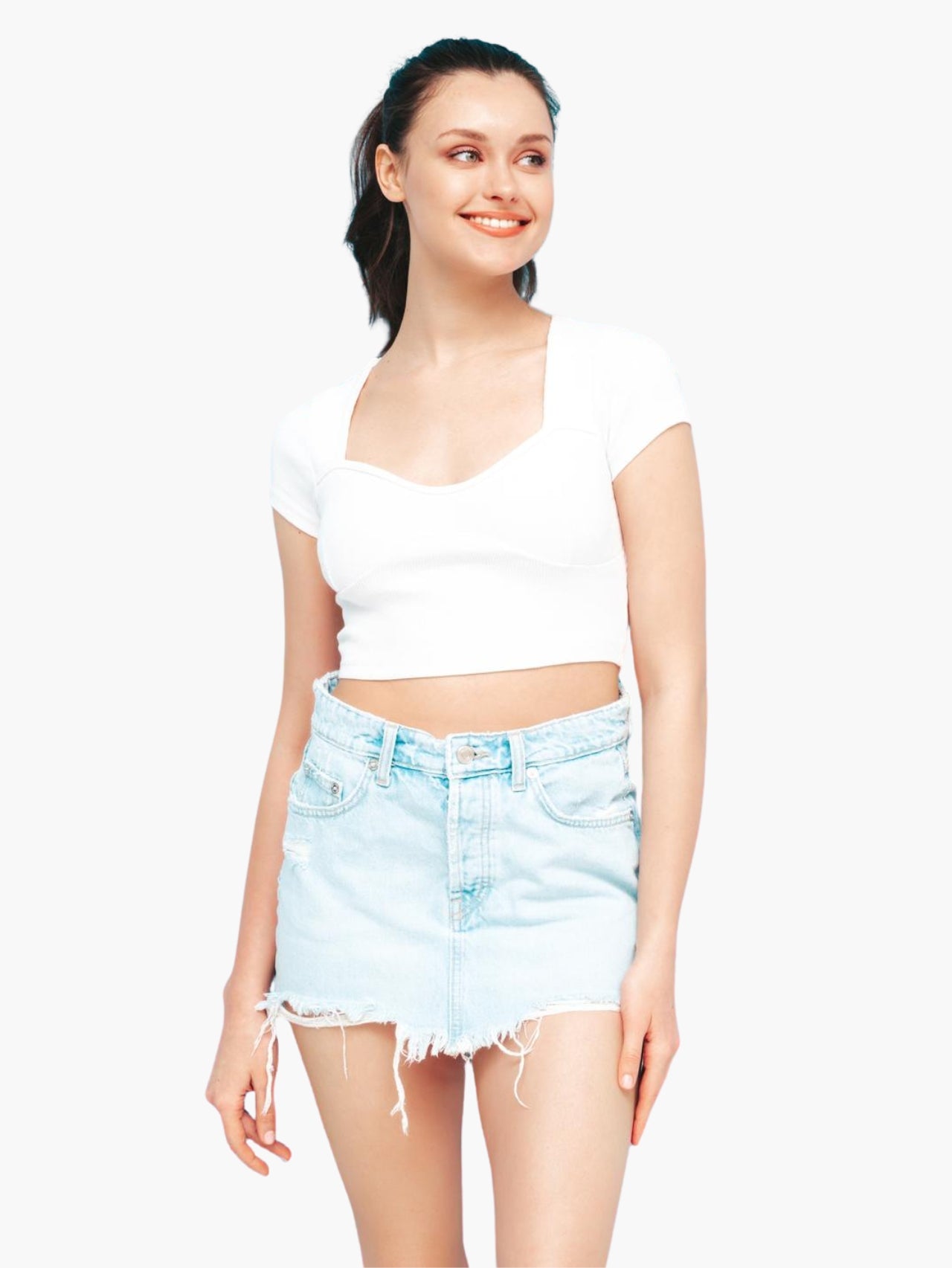 White Sweetheart Neck Crop Top