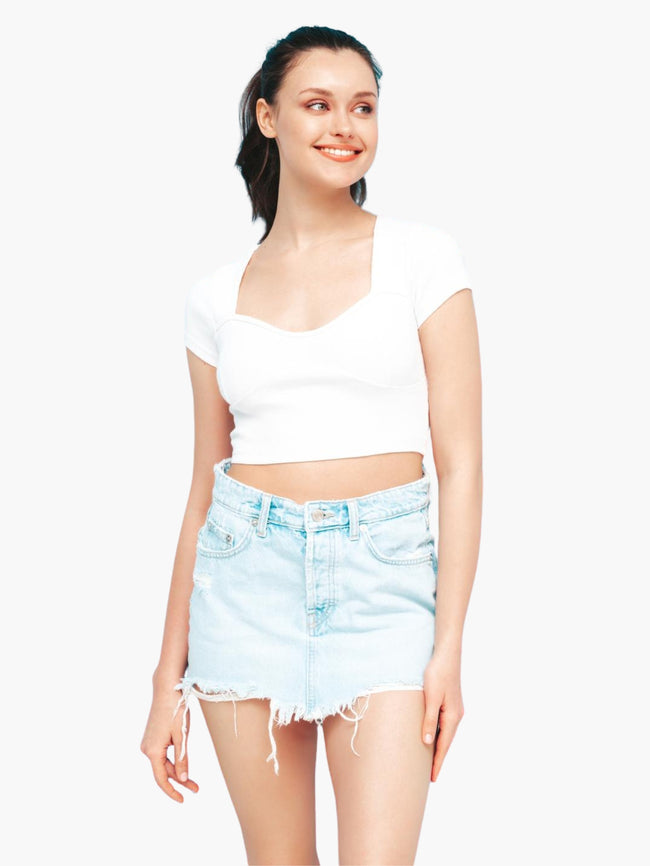 White Sweetheart Neck Crop Top Main Image