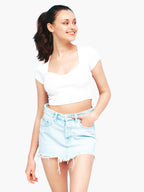 White Sweetheart Neck Crop Top
