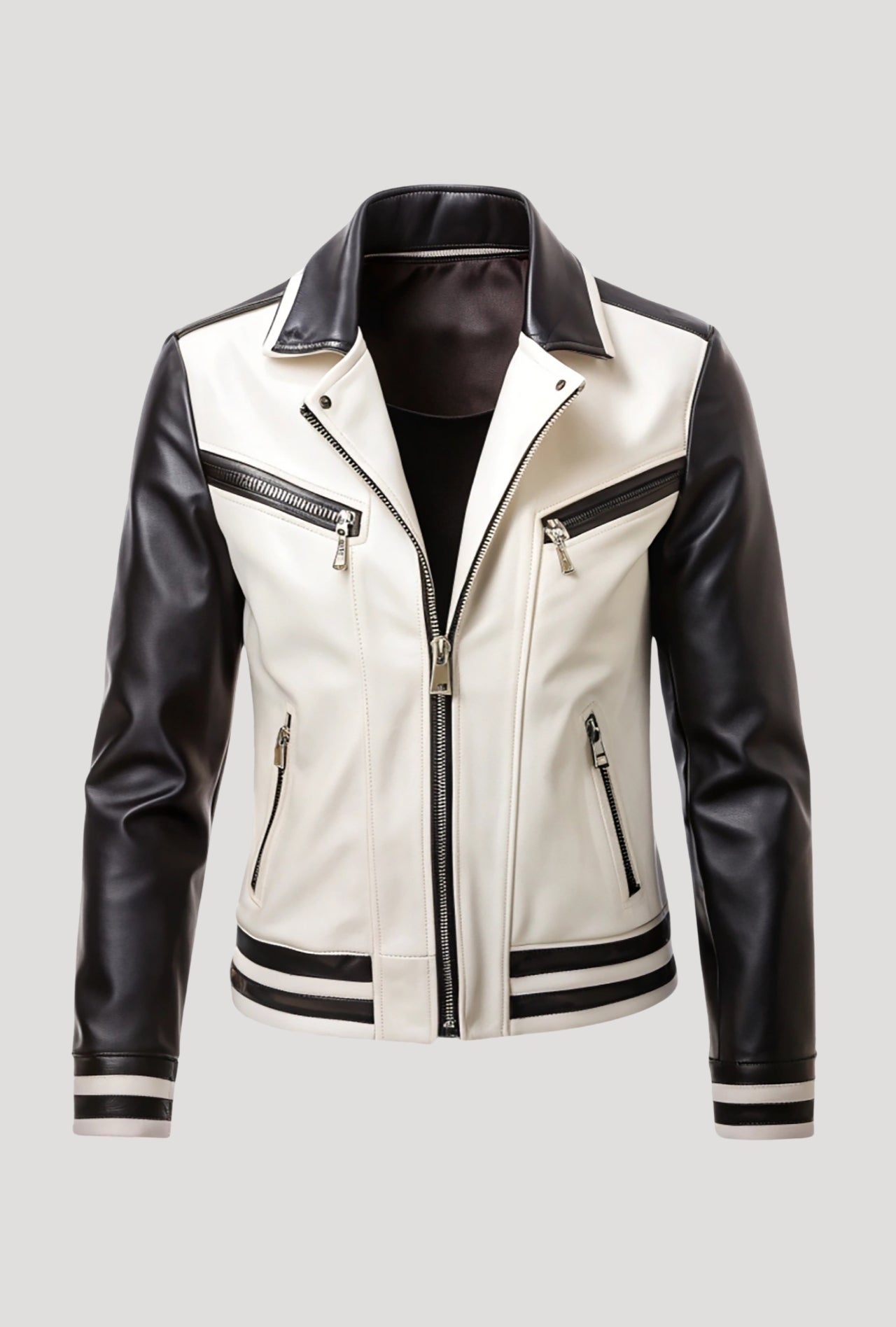 Men’s Two-Tone Black & White Leather Jacket Main image