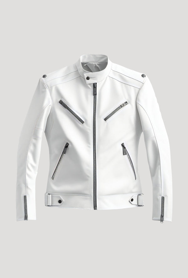 White Biker Leather Jacket