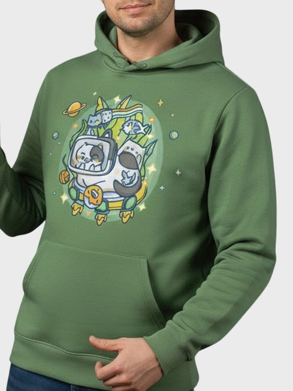 Streetwear Style Hoodie - Astro Cat Pattern