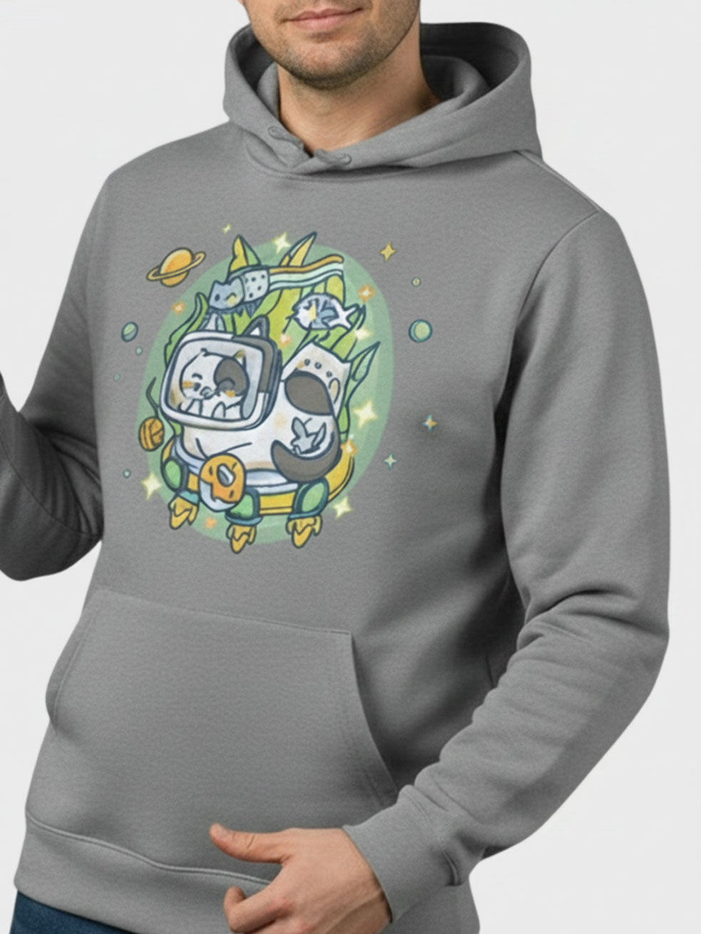 Streetwear Style Hoodie - Astro Cat Pattern