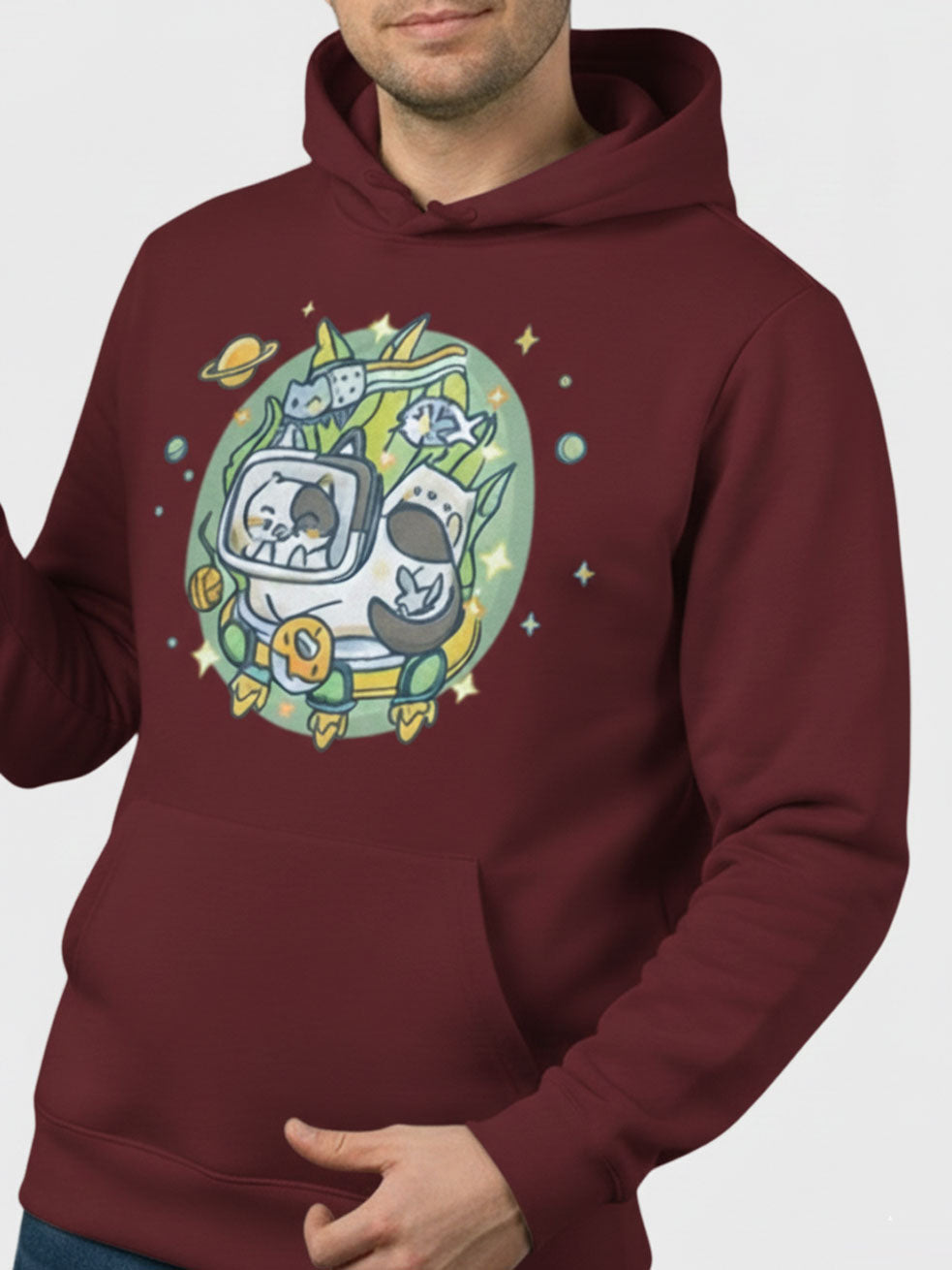 Streetwear Style Hoodie - Astro Cat Pattern