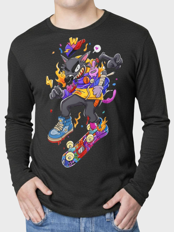 Long-sleeve Streetwear Tee - Wolf Skater Edition