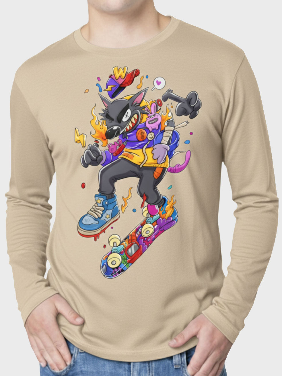 Long-sleeve Streetwear Tee - Wolf Skater Edition Secondary image