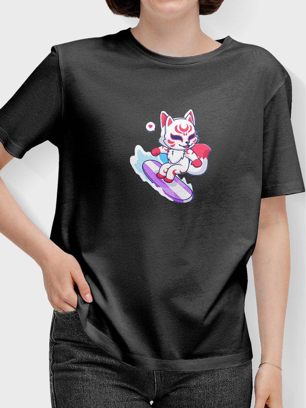 Kitsuni Wave Rider Tee - Japanese Kitsune Mask Art