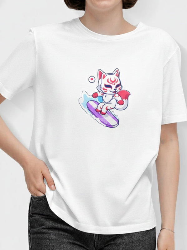 Kitsuni Wave Rider Tee - Japanese Kitsune Mask Art