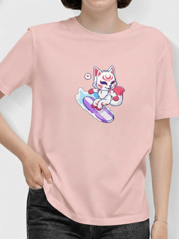 Kitsuni Wave Rider Tee - Japanese Kitsune Mask Art