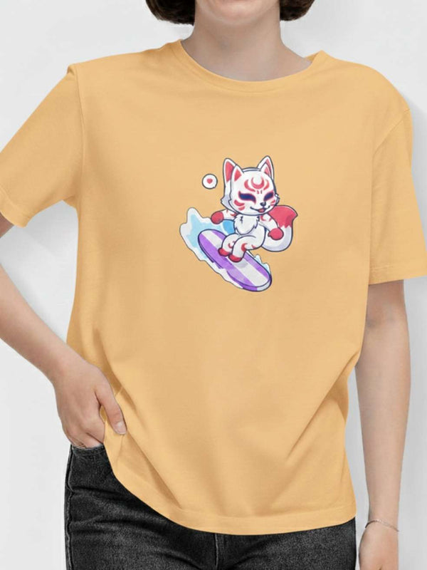 Kitsuni Wave Rider Tee - Japanese Kitsune Mask Art