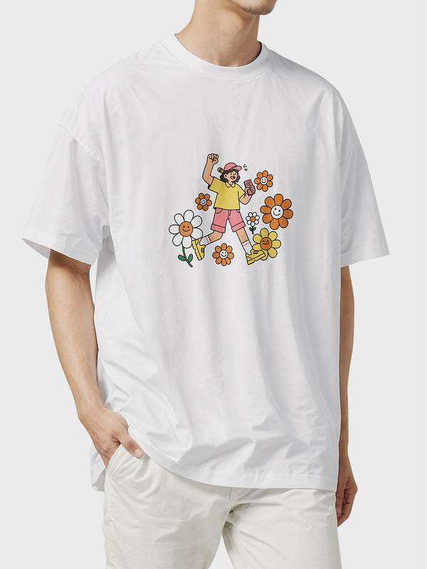 Streetwear Style Shirt - Retro Floral Character Pattern