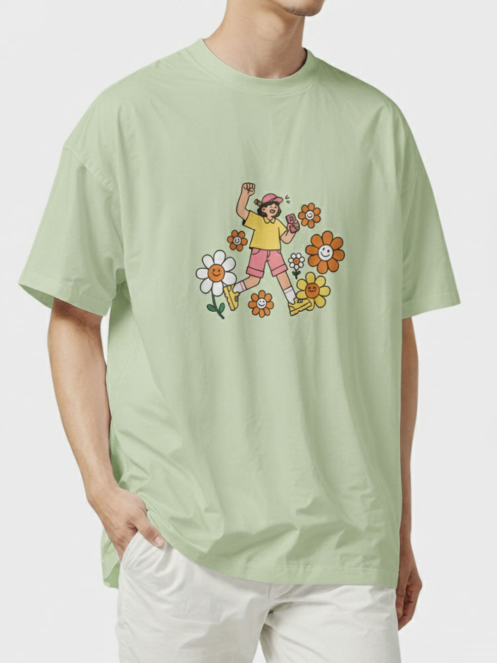 Streetwear Style Shirt - Retro Floral Character Pattern Secondary image