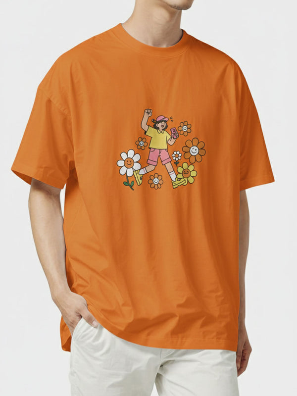 Streetwear Style Shirt - Retro Floral Character Pattern