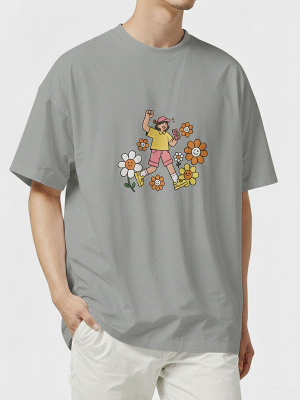 Streetwear Style Shirt - Retro Floral Character Pattern