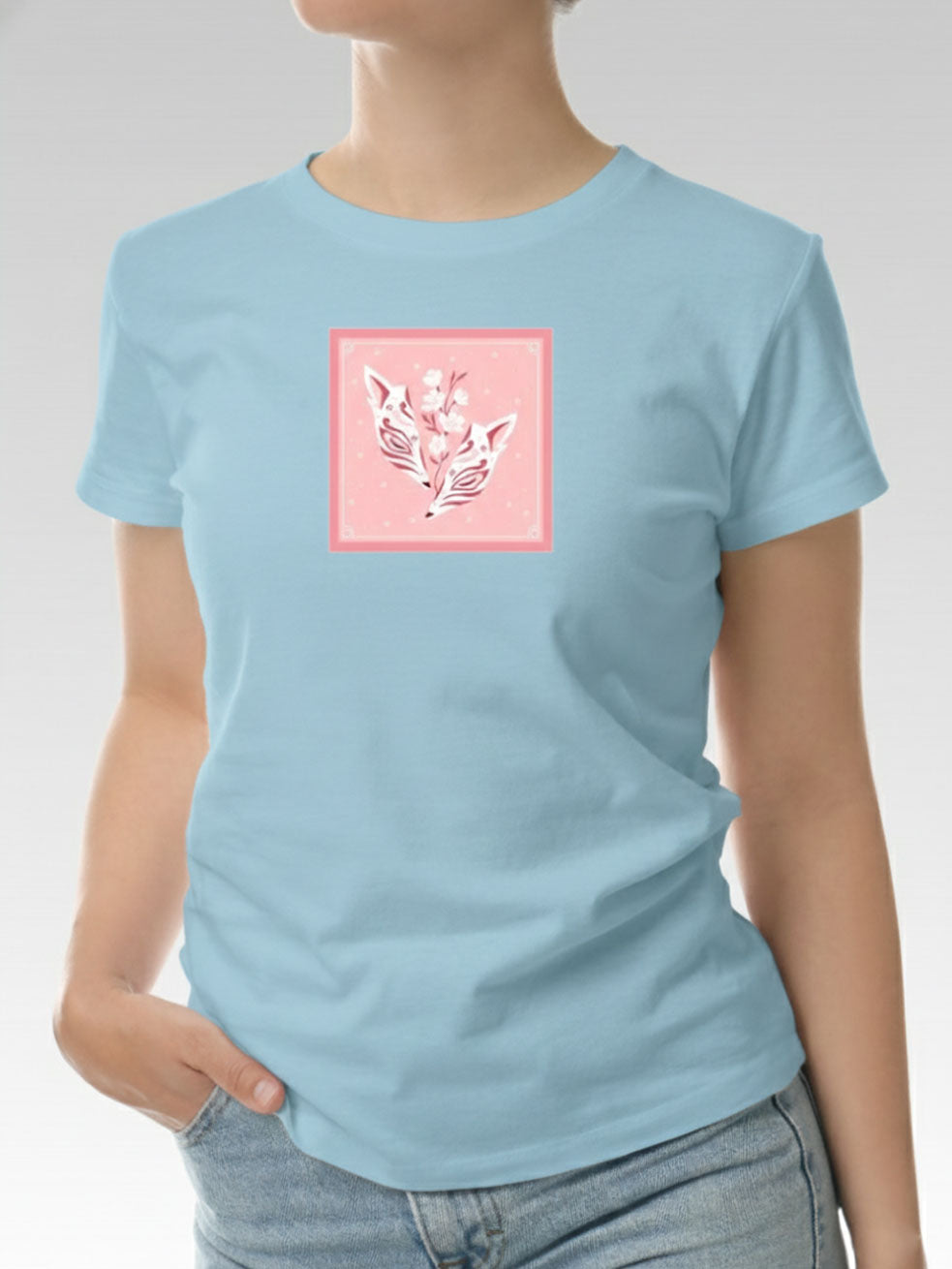 Streetwear Style Shirt - Sakura Kitsune Mask Pattern