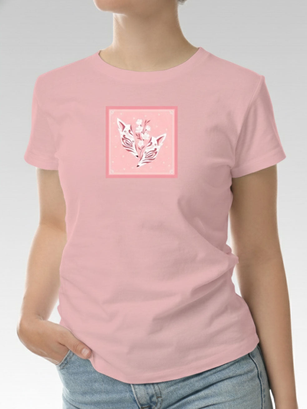 Streetwear Style Shirt - Sakura Kitsune Mask Pattern