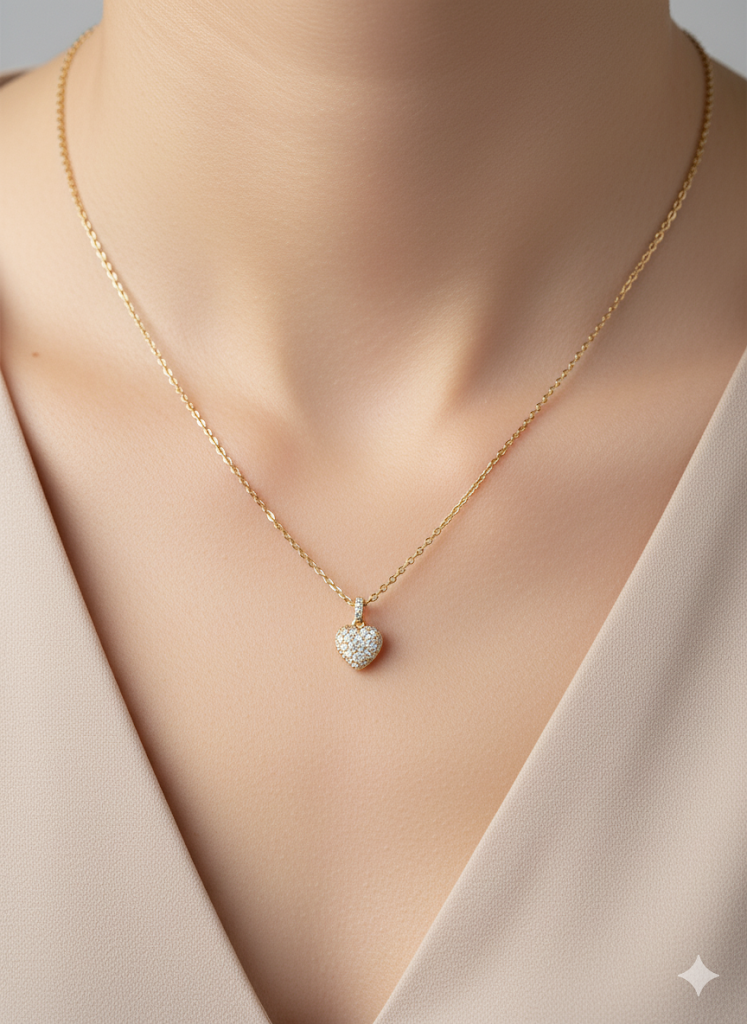 Pavé Heart Pendant Necklace 14K Yellow Gold Secondary image