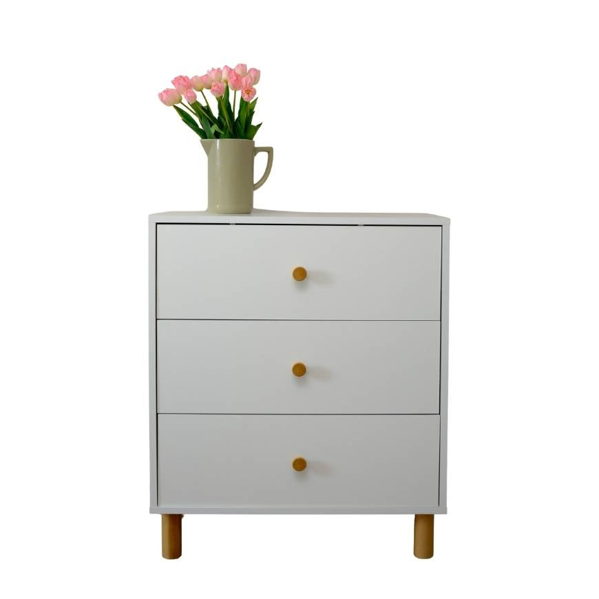 Scandinavian White Bedside Table with Wooden Legs