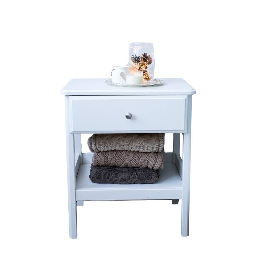 Scandinavian White Bedside Table with Wooden Legs
