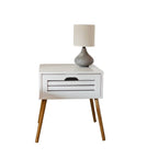 Scandinavian White Bedside Table with Wooden Legs
