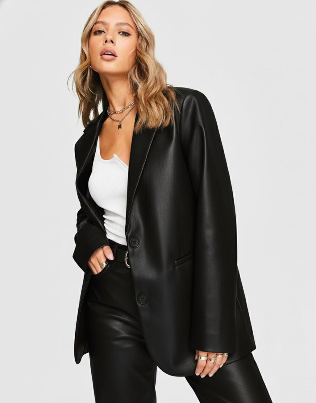 Urban Edge Longline Vegan Leather Blazer