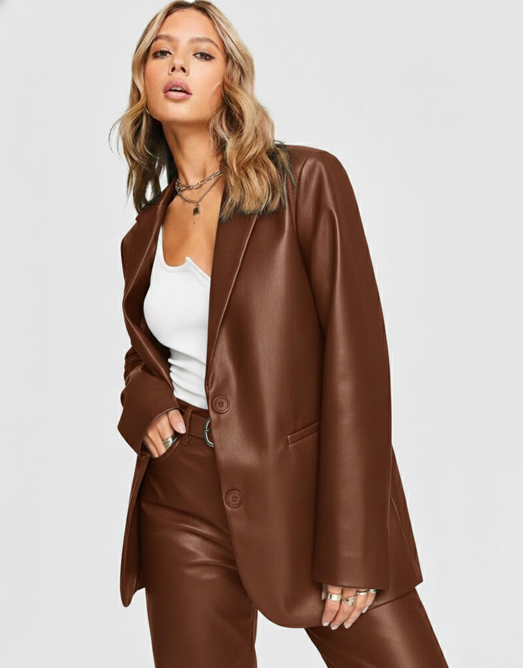 Urban Edge Longline Vegan Leather Blazer